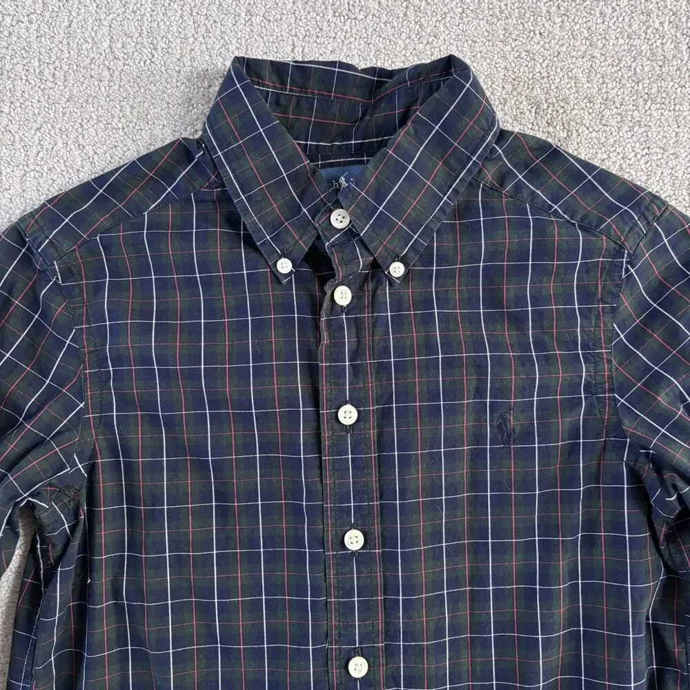 Ralph Lauren Youth Boys 8 Plaid Long Sleeve Button Down Casual Preppy Old Money